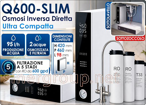(Per mostrare i contenuti remoti di questo messaggio clicca su mostra immagini) Q600-SLIM osmosi inversa diretta con rubinetto 2 vie con regolatore TDS